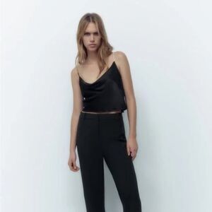 ZARA Cropped Silk Effect Rhinestone Strap Top‎